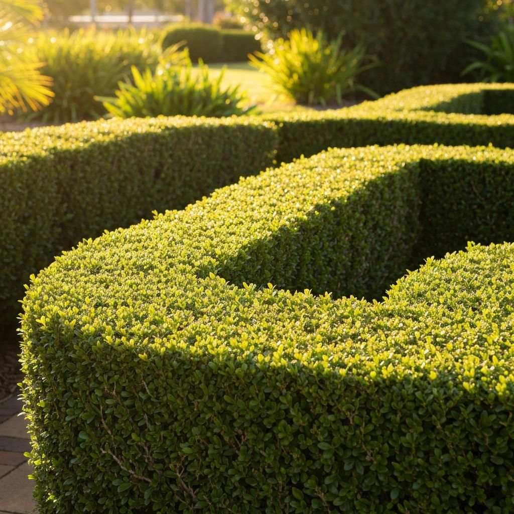 Neatly trimmed green hedges in an Australian garden